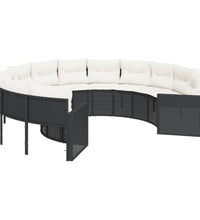 Gartensofa mit Kissen Rund Schwarz Poly-Rattan