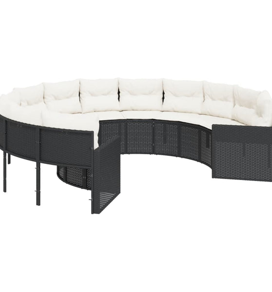 Gartensofa mit Kissen Rund Schwarz Poly-Rattan