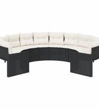 Gartensofa mit Kissen Rund Schwarz Poly-Rattan