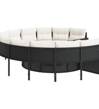 Gartensofa mit Kissen Rund Schwarz Poly-Rattan