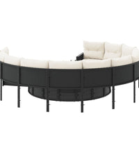 Gartensofa mit Kissen Rund Schwarz Poly-Rattan