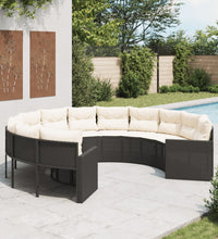 Gartensofa mit Kissen Rund Schwarz Poly-Rattan