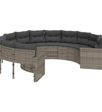 Gartensofa mit Kissen Rund Grau Poly Rattan