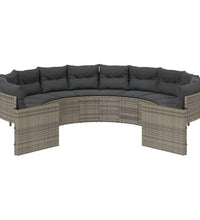 Gartensofa mit Kissen Rund Grau Poly Rattan