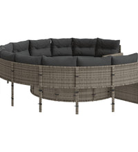 Gartensofa mit Kissen Rund Grau Poly Rattan