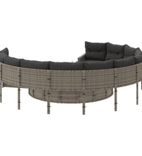 Gartensofa mit Kissen Rund Grau Poly Rattan