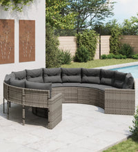 Gartensofa mit Kissen Rund Grau Poly Rattan