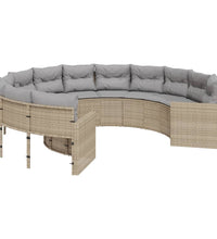 Gartensofa mit Kissen Rund Beige Poly-Rattan