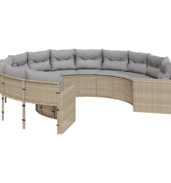 Gartensofa mit Kissen Rund Beige Poly-Rattan