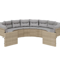 Gartensofa mit Kissen Rund Beige Poly-Rattan