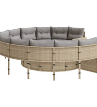 Gartensofa mit Kissen Rund Beige Poly-Rattan