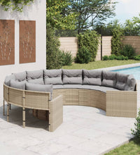 Gartensofa mit Kissen Rund Beige Poly-Rattan