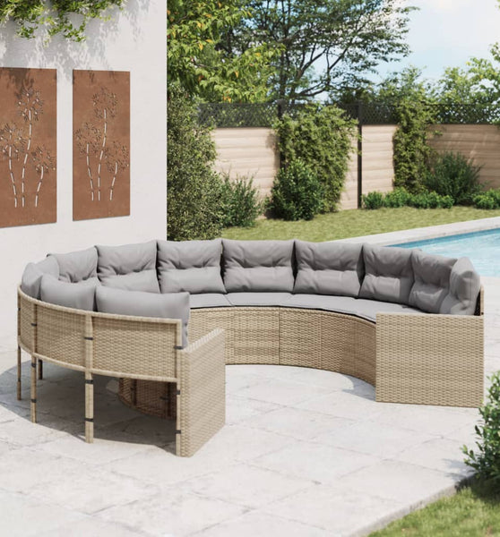 Gartensofa mit Kissen Rund Beige Poly-Rattan