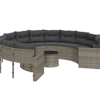 Gartensofa mit Tisch und Kissen Rund Grau Poly Rattan