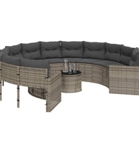 Gartensofa mit Tisch und Kissen Rund Grau Poly Rattan