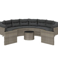 Gartensofa mit Tisch und Kissen Rund Grau Poly Rattan