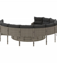 Gartensofa mit Tisch und Kissen Rund Grau Poly Rattan