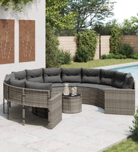 Gartensofa mit Tisch und Kissen Rund Grau Poly Rattan