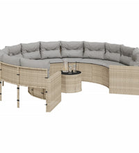 Gartensofa mit Tisch und Kissen Rund Beige Poly-Rattan