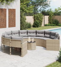 Gartensofa mit Tisch und Kissen Rund Beige Poly-Rattan