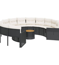 Gartensofa mit Tisch und Kissen Rund Schwarz Poly-Rattan