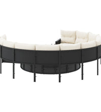 Gartensofa mit Tisch und Kissen Rund Schwarz Poly-Rattan