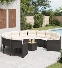 Gartensofa mit Tisch und Kissen Rund Schwarz Poly-Rattan