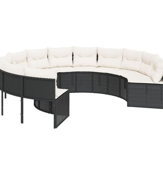 Gartensofa mit Kissen Rund Schwarz Poly-Rattan