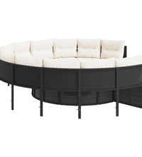 Gartensofa mit Kissen Rund Schwarz Poly-Rattan