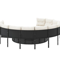 Gartensofa mit Kissen Rund Schwarz Poly-Rattan