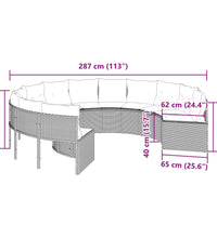 Gartensofa mit Kissen Rund Schwarz Poly-Rattan