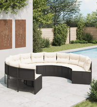 Gartensofa mit Kissen Rund Schwarz Poly-Rattan