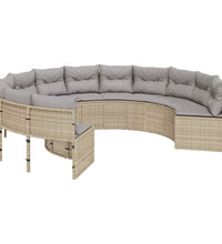 Gartensofa mit Kissen Rund Beige Poly-Rattan