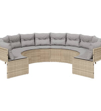 Gartensofa mit Kissen Rund Beige Poly-Rattan