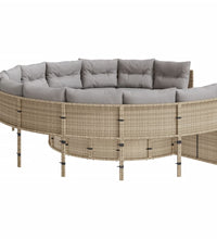 Gartensofa mit Kissen Rund Beige Poly-Rattan