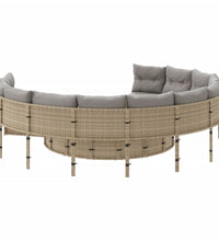 Gartensofa mit Kissen Rund Beige Poly-Rattan