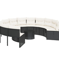 Gartensofa mit Tisch und Kissen Rund Schwarz Poly-Rattan