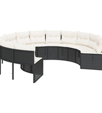 Gartensofa mit Tisch und Kissen Rund Schwarz Poly-Rattan