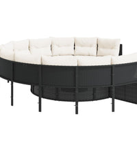 Gartensofa mit Tisch und Kissen Rund Schwarz Poly-Rattan