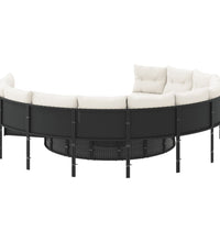 Gartensofa mit Tisch und Kissen Rund Schwarz Poly-Rattan