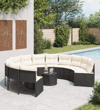 Gartensofa mit Tisch und Kissen Rund Schwarz Poly-Rattan