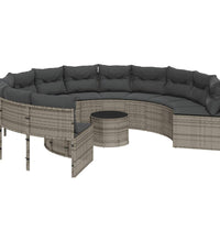 Gartensofa mit Tisch und Kissen Rund Grau Poly Rattan