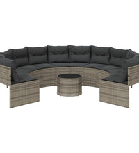 Gartensofa mit Tisch und Kissen Rund Grau Poly Rattan