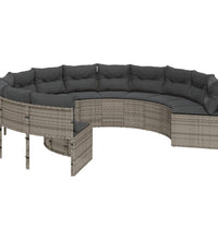 Gartensofa mit Tisch und Kissen Rund Grau Poly Rattan