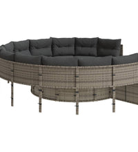 Gartensofa mit Tisch und Kissen Rund Grau Poly Rattan