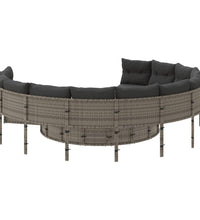 Gartensofa mit Tisch und Kissen Rund Grau Poly Rattan