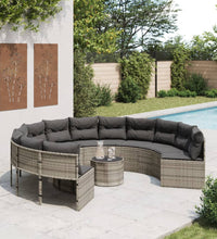 Gartensofa mit Tisch und Kissen Rund Grau Poly Rattan