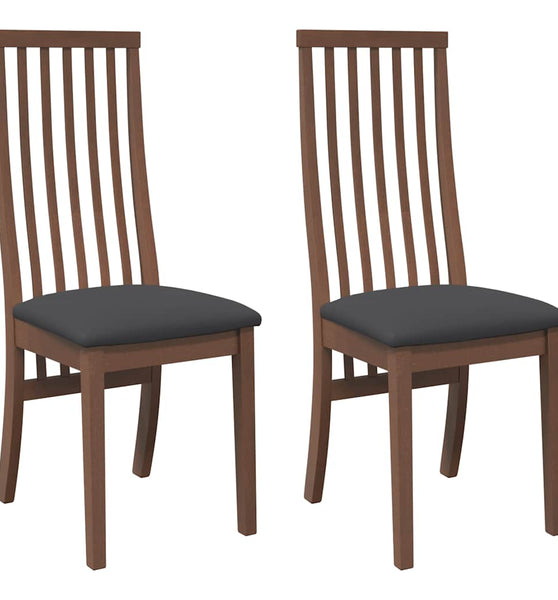 Esszimmerstühle mit Kissen 2 Stk. Braun Massivholz Gummibaum