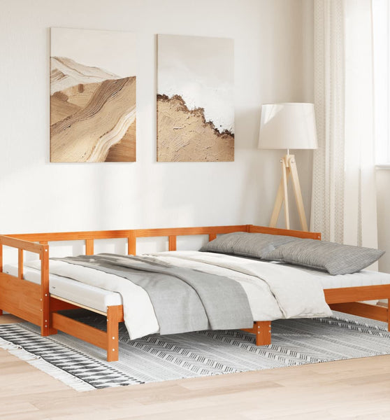 Tagesbett Ausziehbar mit Matratzen 80x200 cm Massivholz Kiefer