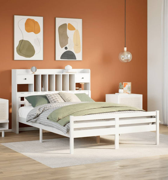 Massivholzbett mit Regal ohne Matratze Weiß 160x200 cm Kiefer